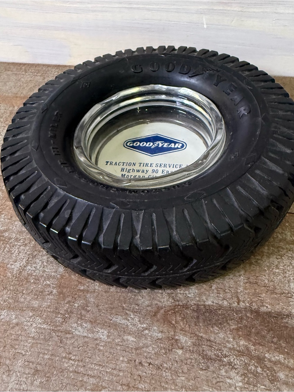 Goodyear Tire Ashtray - Black Tire Rim with Logo Man Cave Decor - Picture 10 of 11